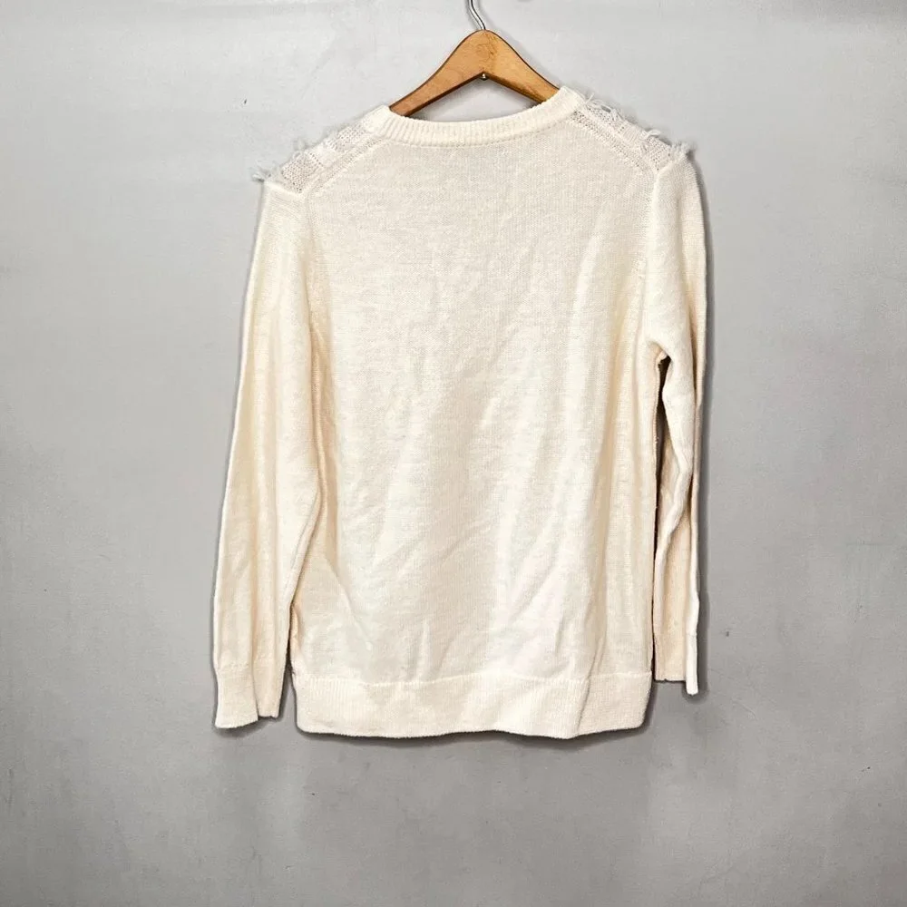 J.‎ Crew Cable Crewneck Fringe Merino Wool Cream Sweater Medium